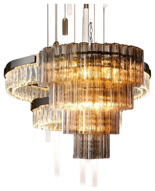 Vintage Smoke Gray Glass Chandelier, White Light, 90cmBy Morsale.com