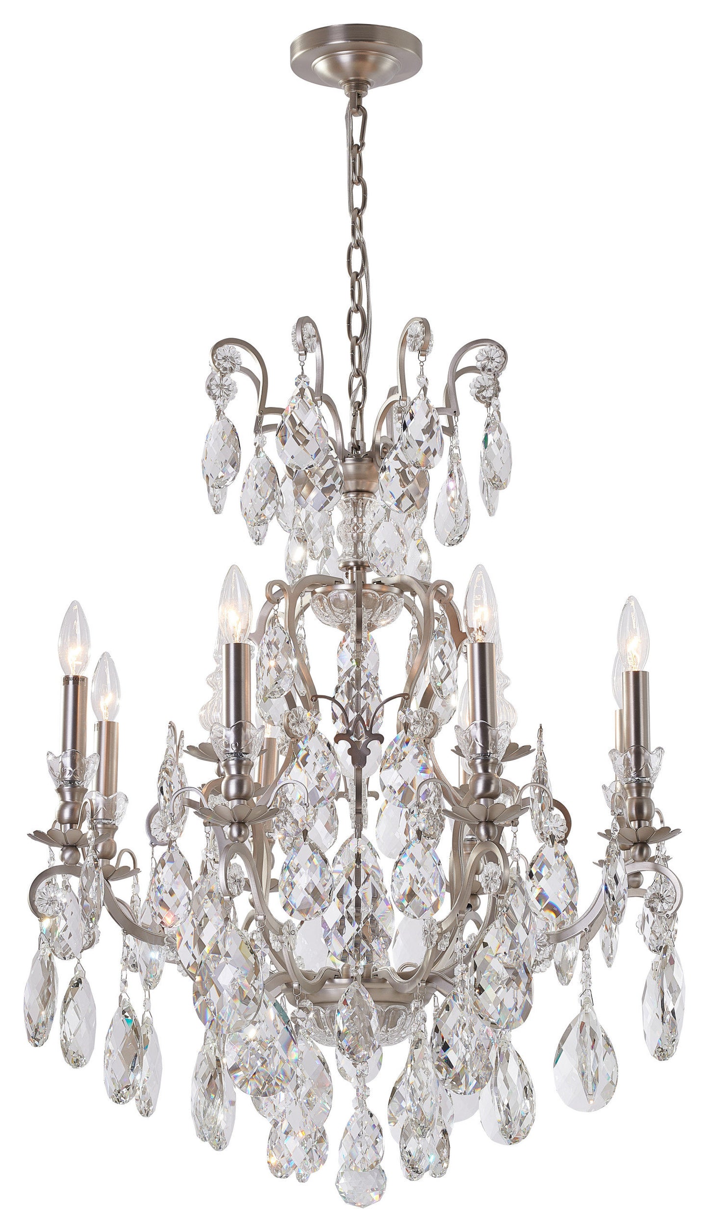 Pewter Iron Chandelier With Clear Hanging CrystalsBy Design Living