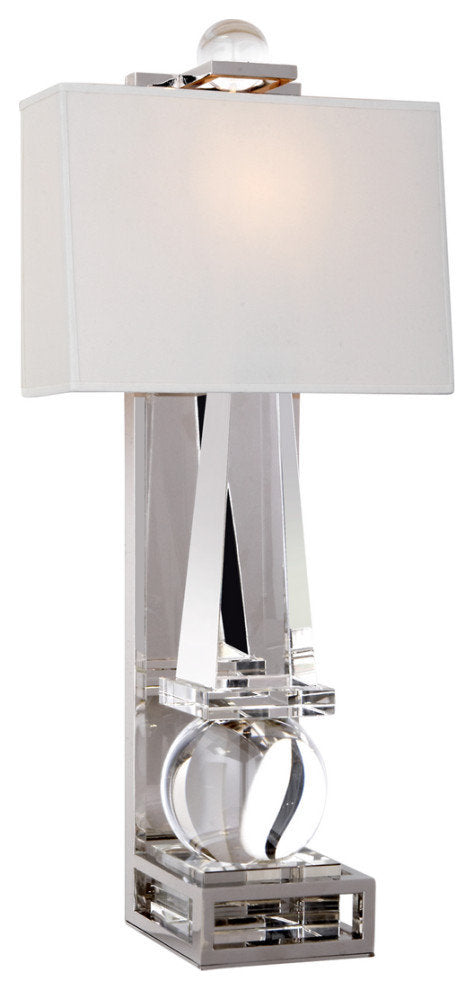 Paladin Obelisk Wall Sconce, 1-Light Crystal,  Nickel,  Percale Shade, 25"HBy Visual Comfort