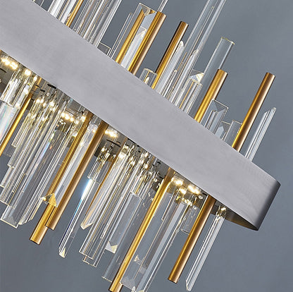 Gold And Black Rectangle Crystal Kitchen Chandelier, Brushed Black, 43.3", Cool LightBy Miron Demid LLC