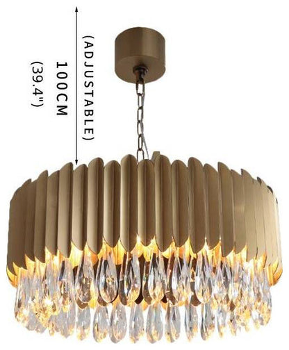 Almese | Drum Gold/Black Crystal Chandelier For Living Room, Gold, Dia23.6"By Miron Demid LLC