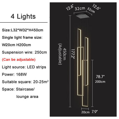Lavagna | Ultramodern Rectangle Hanging LED Chandelier, Gold, 4 Lights (H177.2"), Cool Light, Non-DimmableBy Miron Demid LLC