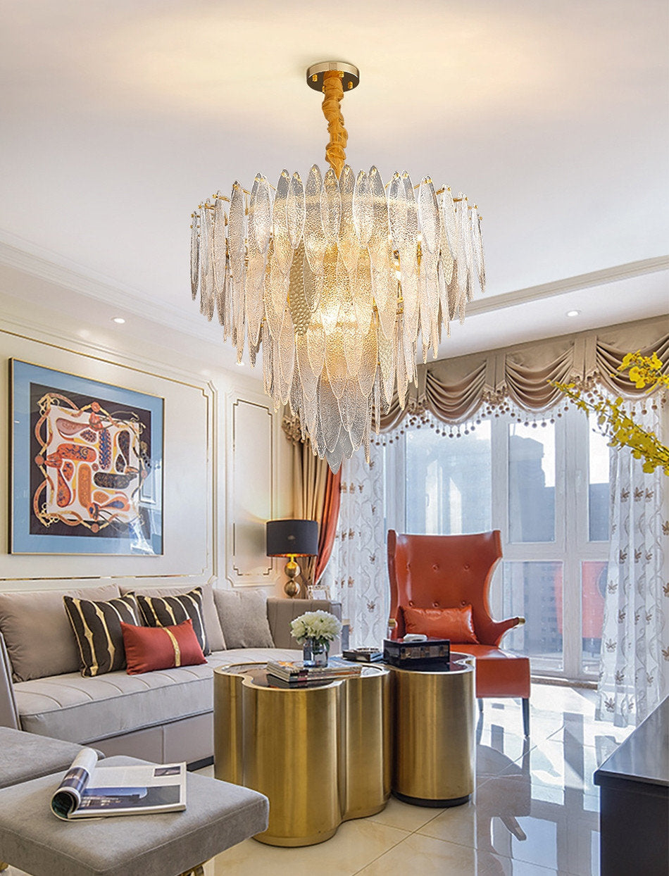 Altavilla Irpina | Round Gold Frosted/Smoke Gray/Blue Crystal Chandelier, Gold, Dia31.5"By Miron Demid LLC