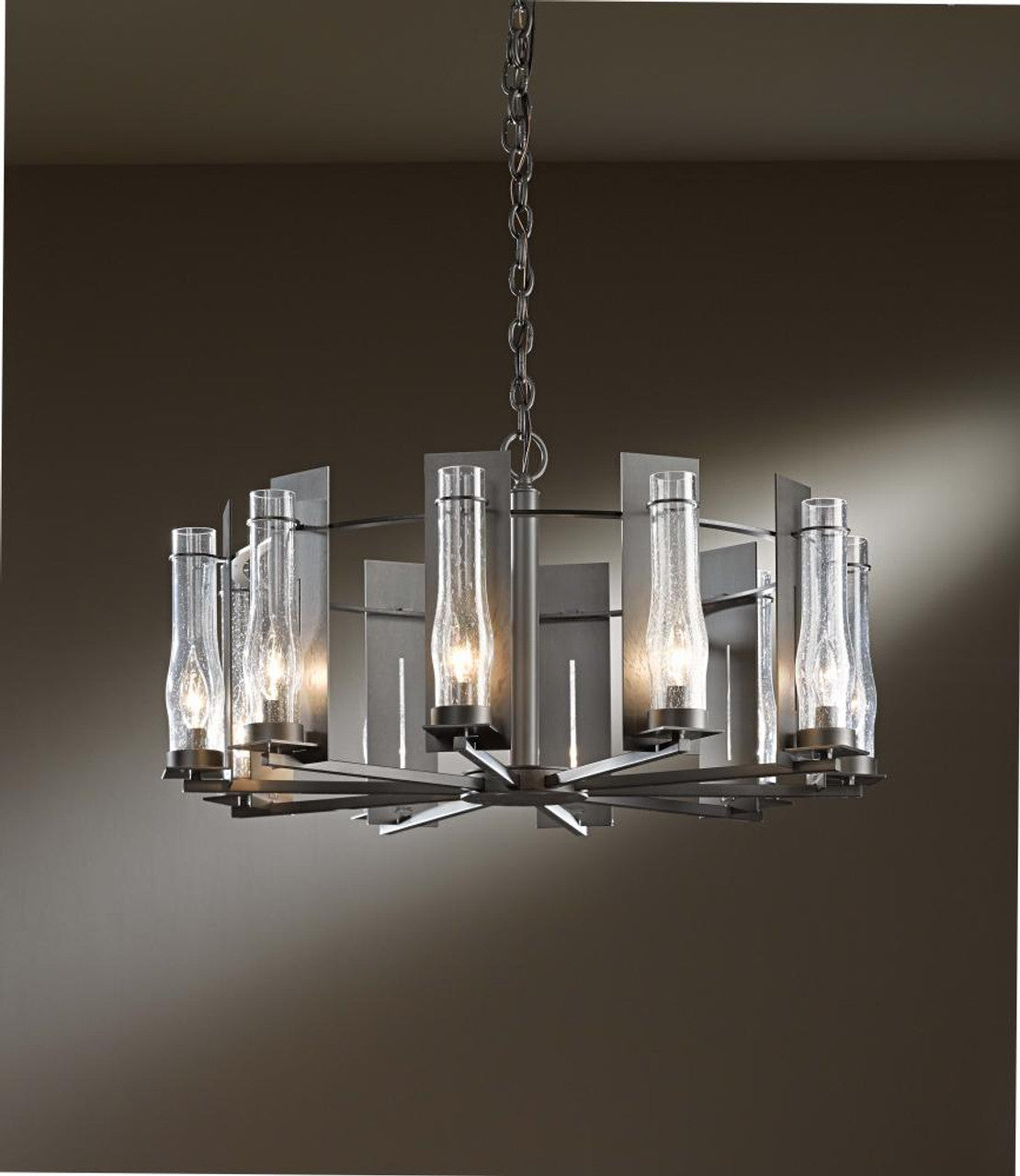 New Town Chandelier, 10-Light, Natural Iron, Seeded Clear Glass, 30"W (103290-SKT-20-II0184 39CH1H)
