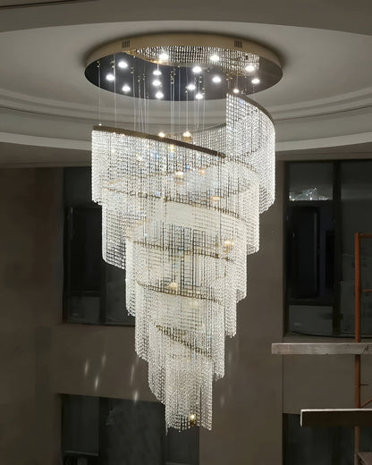 Falicon | Golden/Chrome Crystal Circular Spiral Chandelier, Chrome, Dia 39.4xh118.1", Non-Dimmable, Cool LightBy Miron Demid LLC