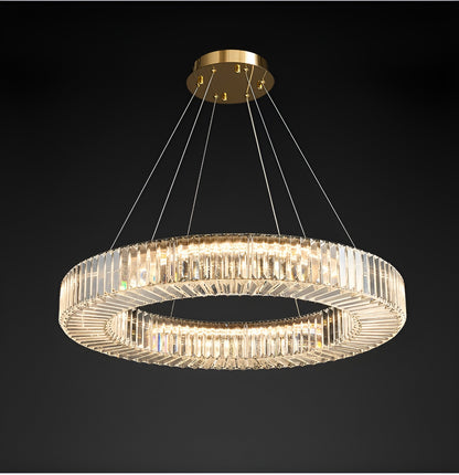 Cadrezzate | Round Luxury Crystal Hanging LED Chandelier, Gold, Dia23.6xh3.9", Warm Light, DimmableBy Miron Demid LLC
