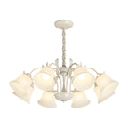8 Heads Pastoral White Flowers 3 Step Dimming French Style Chandelier