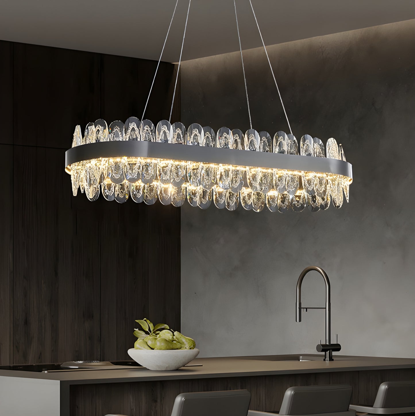 Agna | Creative Rectangle Hanging Crystal LED Chandelier for Living Room, Gold, Large - L47.2" / L120cm, Warm Light, Non-DimmableBy Miron Demid LLC