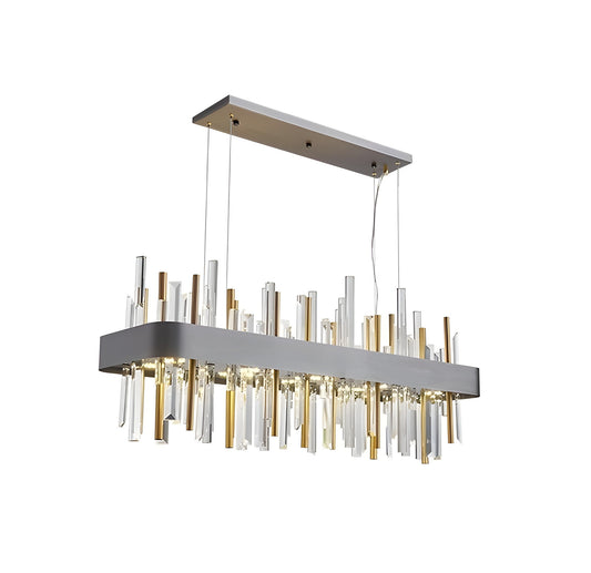Gold And Black Rectangle Crystal Kitchen Chandelier, Brushed Black, 43.3", Cool LightBy Miron Demid LLC