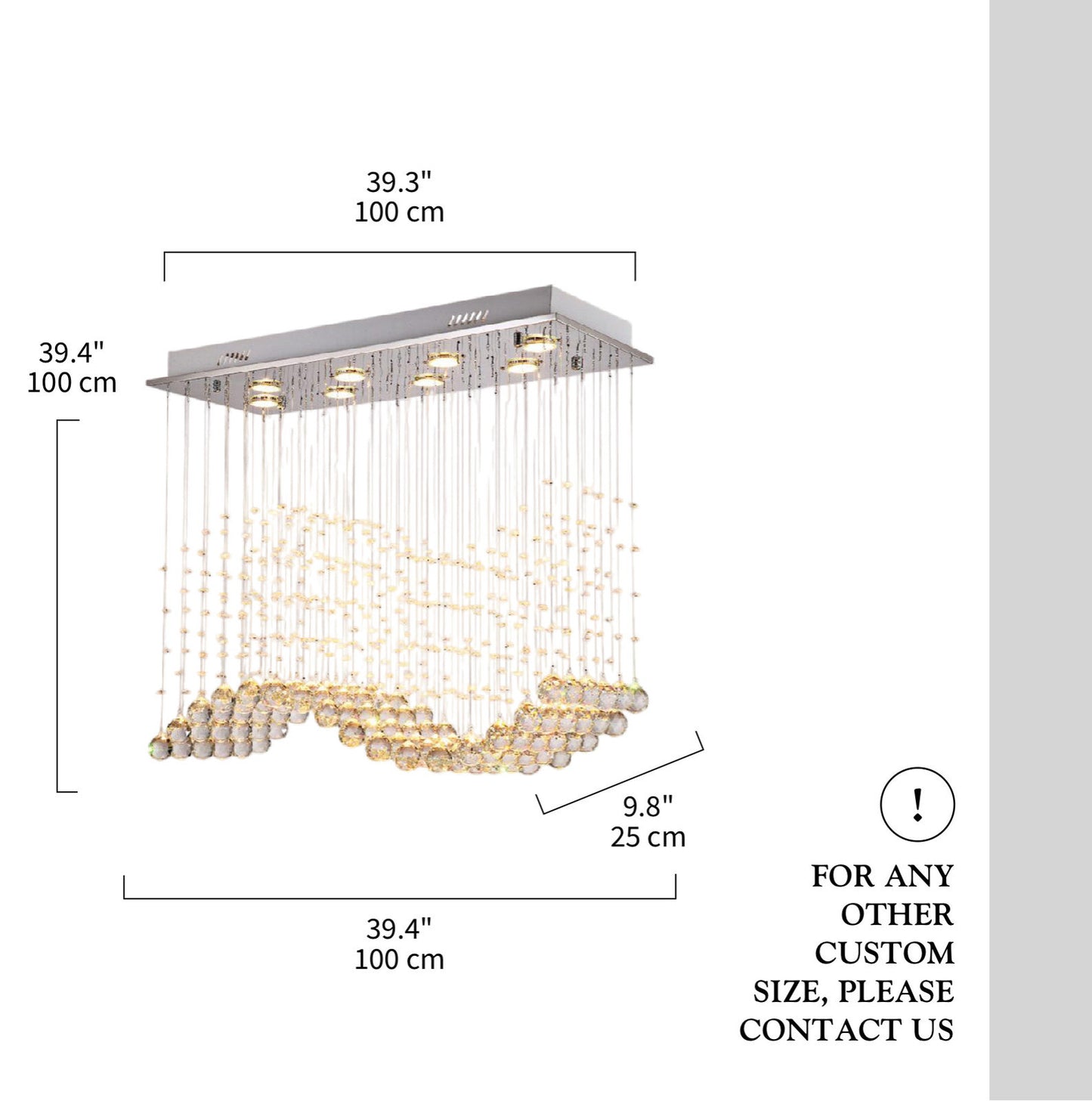 Agropoli | Luxury Rectangle LED Crystal Lamp for Dining Room, L39.4xw9.8xh39.4", Cool LightBy Miron Demid LLC