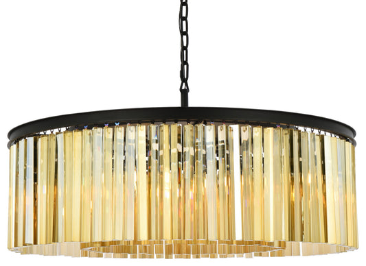 Elegant Lighting 1208G43-GT/RC Sydney 10 Light 44"W Crystal Drum - Matte BlackBy Elegant Furniture & Lighting