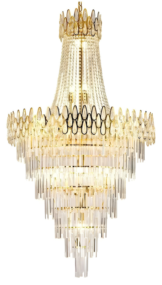 La Bollene-Vesubie | Hanging Posh Gold Crystal Chandelier, Medium - Dia80xh120cm / Dia31.5xh47.2"By Miron Demid LLC
