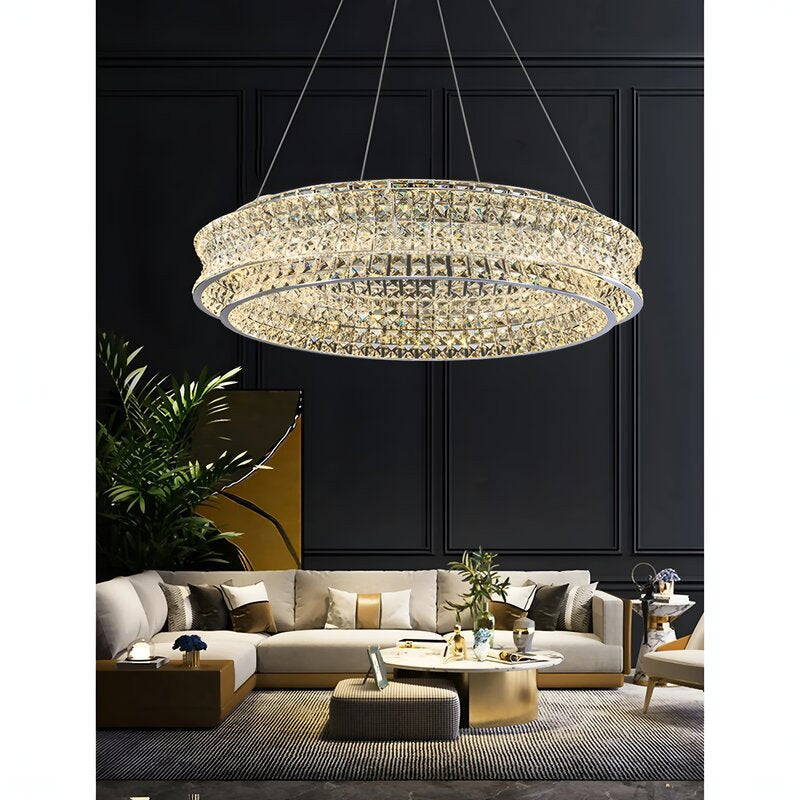 Albano Vercellese | Chic Chrome/Gold Creative Round Crystal Chandelier, Gold, 1 Ring Large - Dia39.4xh6.7" / Dia100xh17.7cm, Warm LightBy Miron Demid LLC