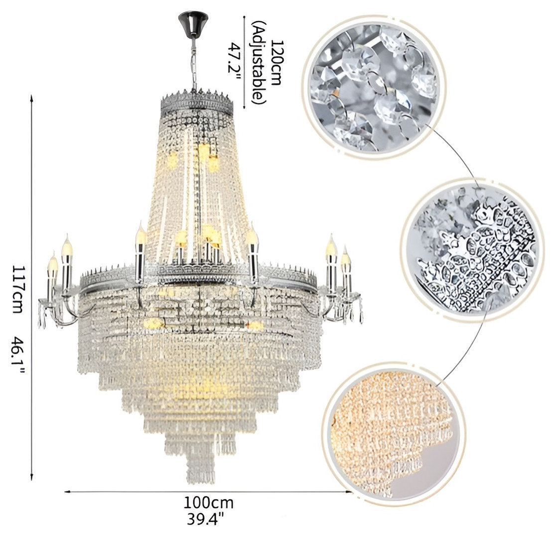 Opio | Classical Large Crystal Candle Ceiling Chandelier, Gold, Dia23.6" H34.6", Non-Dimmable, Warm LightBy Miron Demid LLC