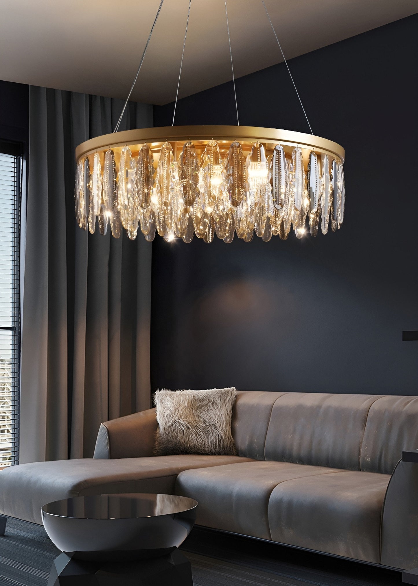 Allumiere | Modern Posh Drum Gold Crystal Chandelier, Dia39.4"By Miron Demid LLC