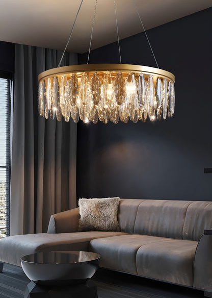 Allumiere | Modern Posh Drum Gold Crystal Chandelier, Dia39.4"By Miron Demid LLC