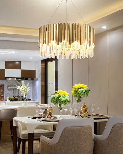 Gent | Drum Gold Crystal Chandelier for Living Room, 31.5"By Miron Demid LLC