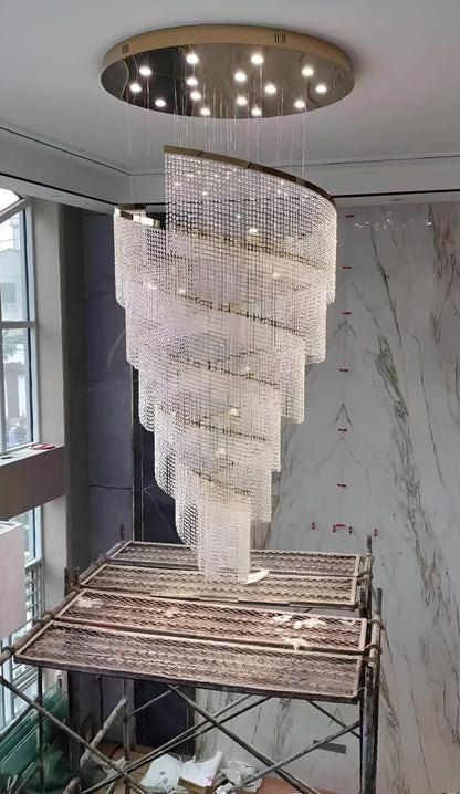 Falicon | Golden/Chrome Crystal Circular Spiral Chandelier, Chrome, Dia 39.4xh118.1", Non-Dimmable, Cool LightBy Miron Demid LLC