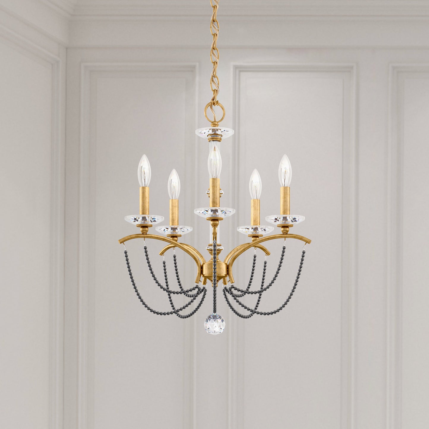 Priscilla 18x22" 5 Light Chandelier, Heirloom Gold, In Dark Gray PearlBy Schonbek