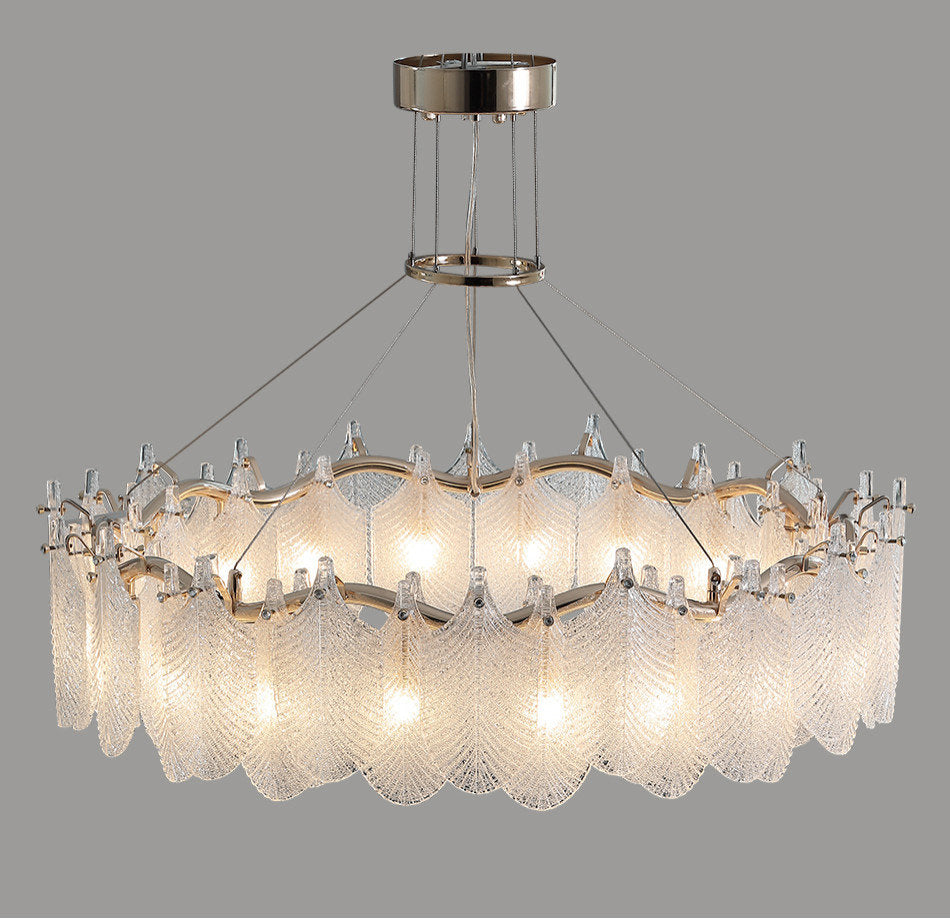 Algua | Round Gold Leaf White Frosted Glass Chandelier for Living Room, Dia31.5"By Miron Demid LLC