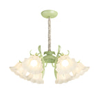 6 Heads Flowers Leaves Three Step Dimming French Style Chandelier Lamp