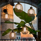 Outdoor Rattan Pendant Lights 10W Rustic Modern LED Ceiling Hanging Lantern Lights