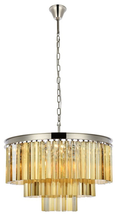 Elegant 1201D26PN-GT/RC Sydney 9-Light Polished Nickel Chandelier Golden TeakBy Elegant Furniture & Lighting