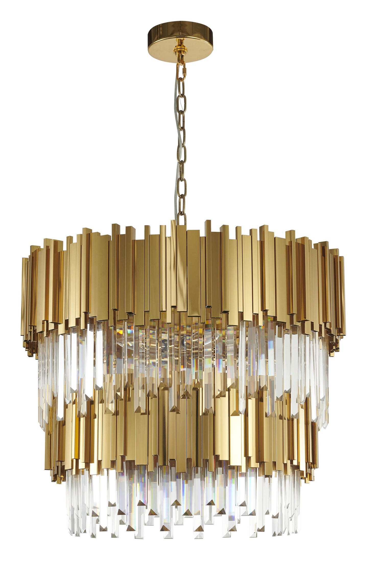 2-Tier Gold Rod Round Frame With Clear Crystal ChandelierBy Design Living