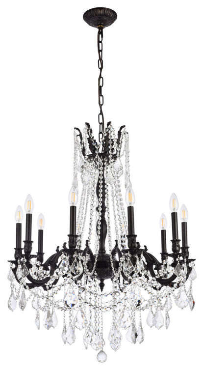 Elegant Lighting 9210D28/RC Rosalia 10 Light 28"W Crystal - Dark BronzeBy Elegant Furniture & Lighting