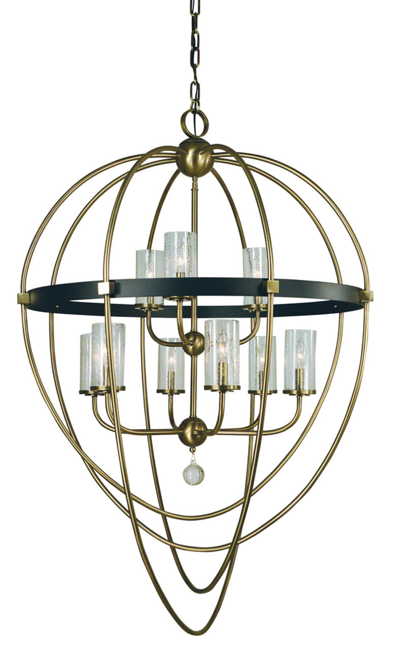 Margaux Chandelier, 9-Light, Brushed Nickel with Polished Nickel, Clear Seedy Glass Cylinder Shade, 35"W (3049 BN/PN 9U40R)