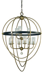 Compass Chandelier, 8-Light, Mahogany Bronze, Clear Seedy Glass Cylinder Shade, 40"W (1078 MB 9M6KW)