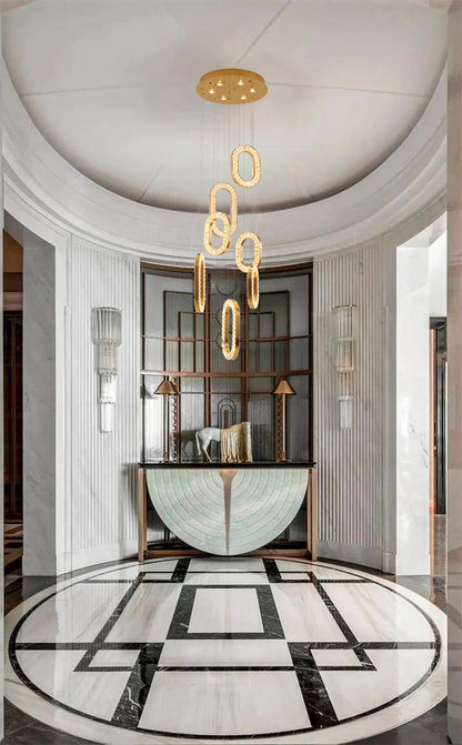 Gold Flushed Frame LED Chandelier With Oval Clear Crystal Hanging PendantsBy Design Living