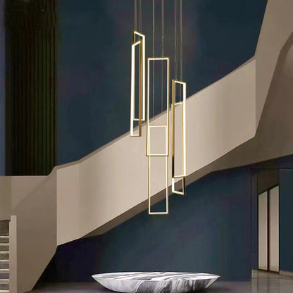Lavagna | Ultramodern Rectangle Hanging LED Chandelier, Gold, 6 Lights (H177.2"), Cool Light, Non-DimmableBy Miron Demid LLC
