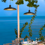Round Black Hanging Outdoor Pendant Light - Metal Saucer-Shaped