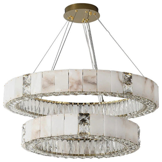 Natural Marble & Crystal Ceiling Chandelier, L40"By Morsale.com