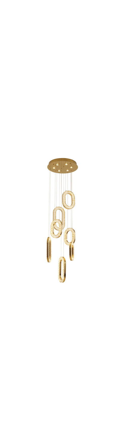 Gold Flushed Frame LED Chandelier With Oval Clear Crystal Hanging PendantsBy Design Living