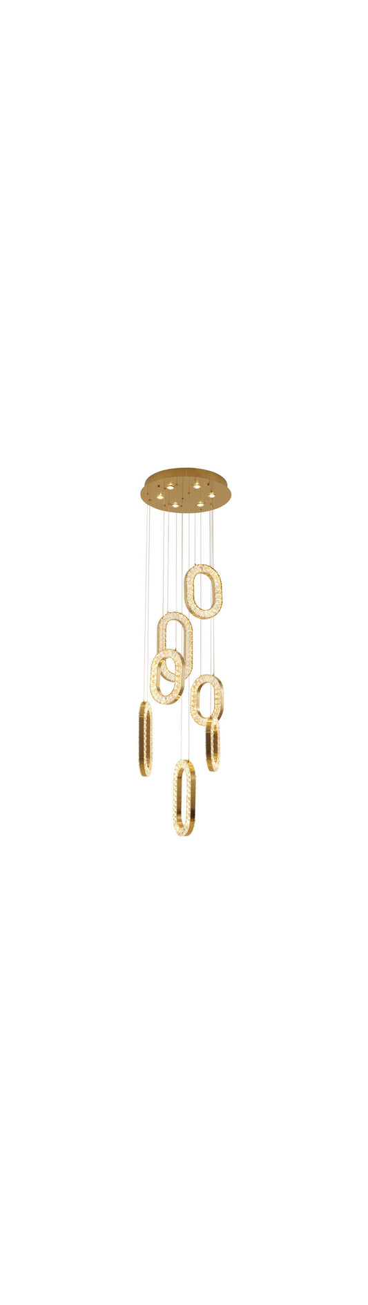 Gold Flushed Frame LED Chandelier With Oval Clear Crystal Hanging PendantsBy Design Living