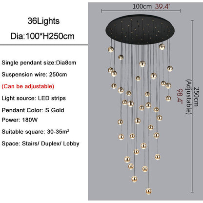 MIRODEMI? Laigueglia | Crystal LED Chandelier with Hanging Balls, Gold, 36 Lights, Warm Light, DimmableBy Miron Demid LLC