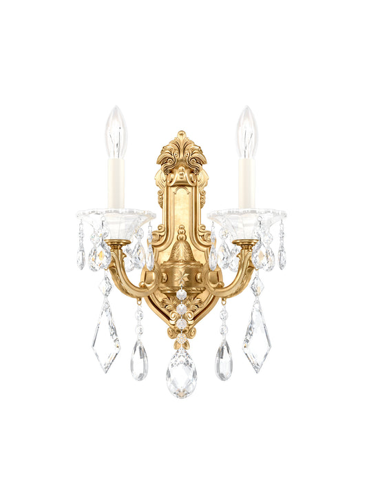 Schonbek 5070-22S, 2 Light Crystal Sconce In Heirloom GoldBy Schonbek