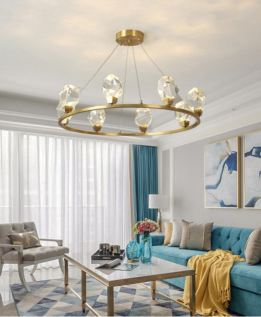 Zagarise | Circle/Linear Diamond Crystal Chandelier for Bedroom, Ring31,5"By Miron Demid LLC
