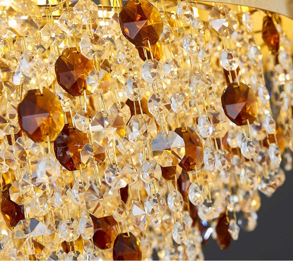Zeme | Creative Luxury Round Gold Colored Crystal Chandelier, Dia39.4"By Miron Demid LLC