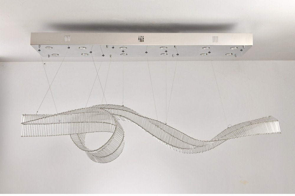 Alassio | Creative LED Chandelier in the Shape of Ribbon, Silver, L39.4" / L100.0cm, Warm Light, DimmableBy Miron Demid LLC