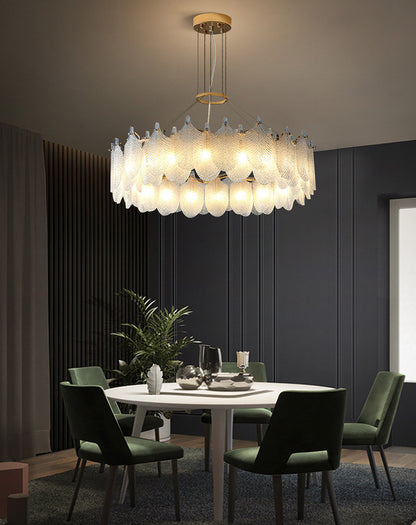 Algua | Round Gold Leaf White Frosted Glass Chandelier for Living Room, Dia31.5"By Miron Demid LLC