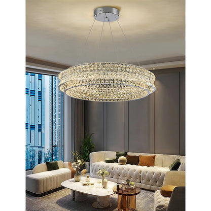 Albano Vercellese | Chic Chrome/Gold Creative Round Crystal Chandelier, Gold, 1 Ring Large - Dia39.4xh6.7" / Dia100xh17.7cm, Warm LightBy Miron Demid LLC