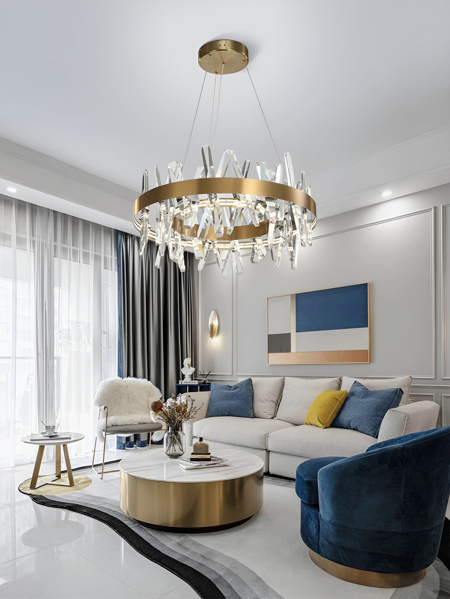 Zaccanopoli | Creative Gold Round Crystal Chandelier for Living Room, 31,5"By Miron Demid LLC