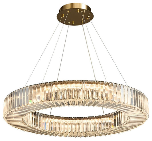 Cadrezzate | Round Luxury Crystal Hanging LED Chandelier, Gold, Dia23.6xh3.9", Warm Light, DimmableBy Miron Demid LLC