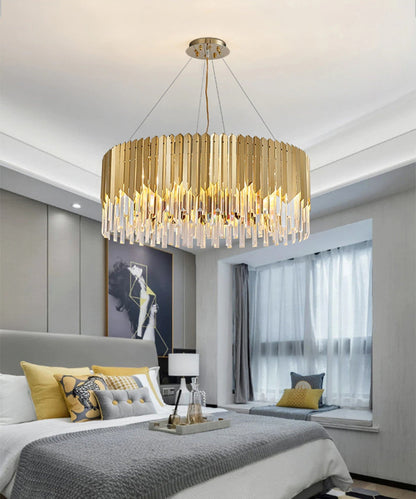 Gent | Drum Gold Crystal Chandelier for Living Room, 31.5"By Miron Demid LLC