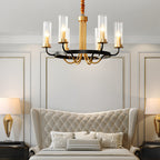 6/8-Light Candlelight Wagon Wheel Chandelier with Glass Shades