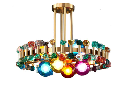 Kloten | Modern Drum Colorful Crystal Chandelier for Living Room, Colorful Crystal, 8 Bulbs - Dia23.6"By Miron Demid LLC
