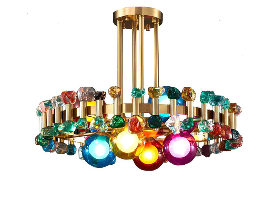 Kloten | Modern Drum Colorful Crystal Chandelier for Living Room, Colorful Crystal, 8 Bulbs - Dia23.6"By Miron Demid LLC